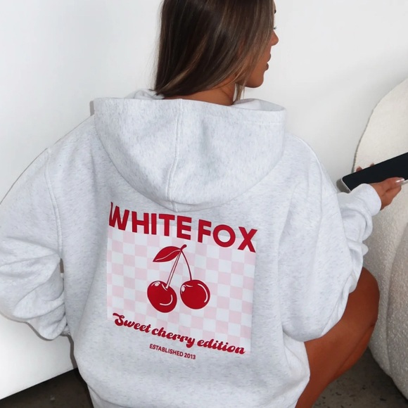 White Fox Boutique Tops - White Fox Boutique Gray Hoodie - Sweet Cherry Edition